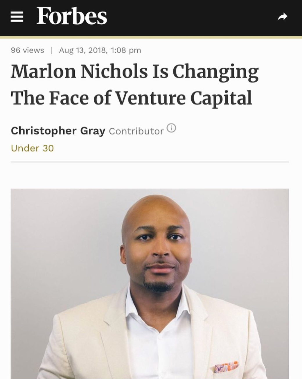 Forbes: Marlon Nichols Is Changing The Face of Venture Capital